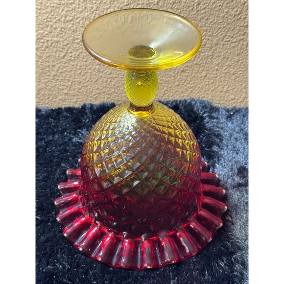 Vintage Viking Yesteryear Amberina Pineapple Diamond Point Compote Crimped EUC - Picture 6 of 7